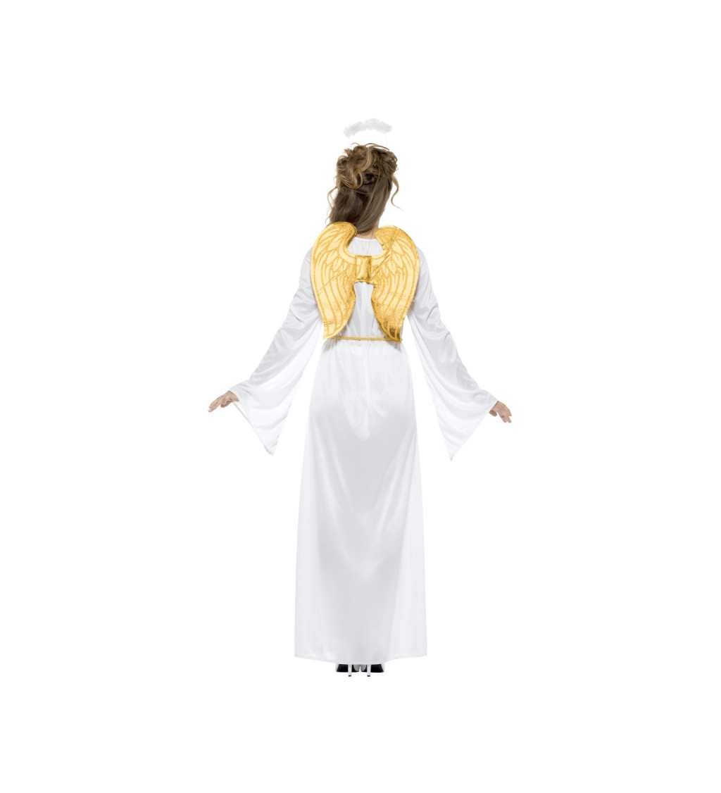 Kostým anděla Gabriela bílý s páskem, křídly a svatozáří
