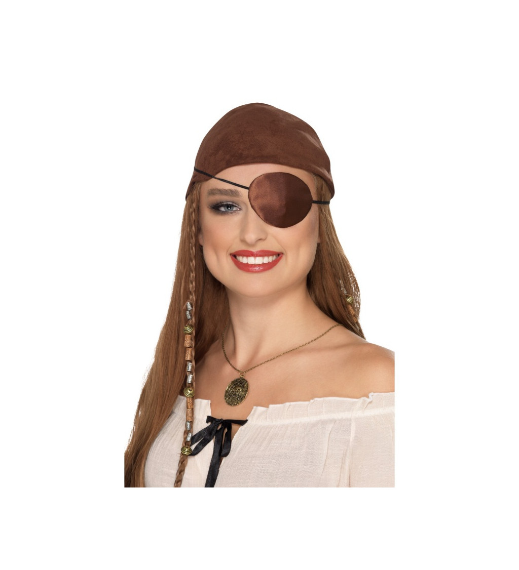 Pirátská klapka přes oko - hnědá