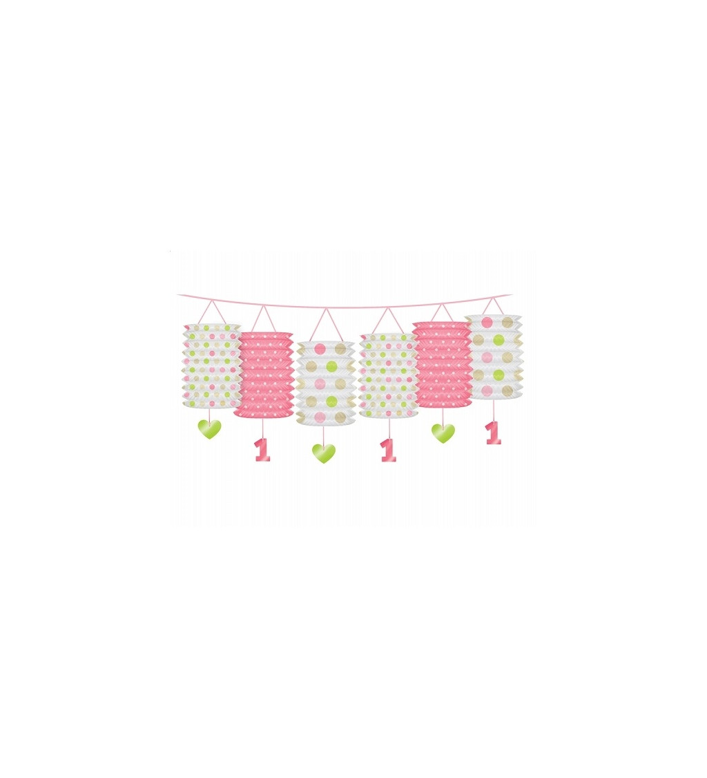 Girlanda 1. narozeniny - růžové lampiony