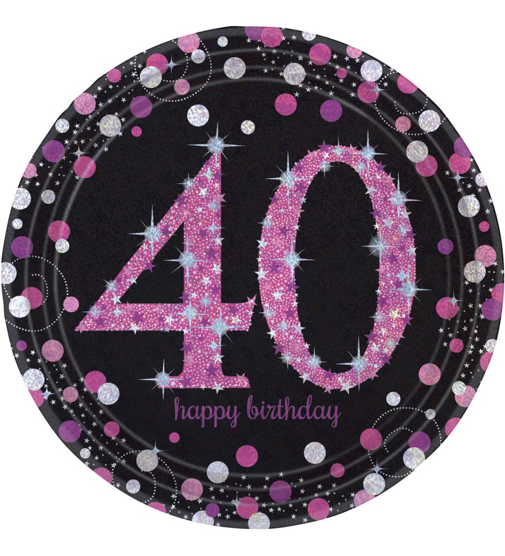 Růžové narozeninové talířky s číslem 40