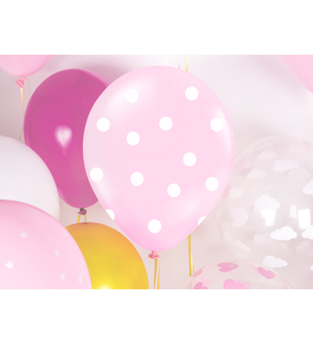 Růžový pastelový balónek - bílé puntíky - 6 ks