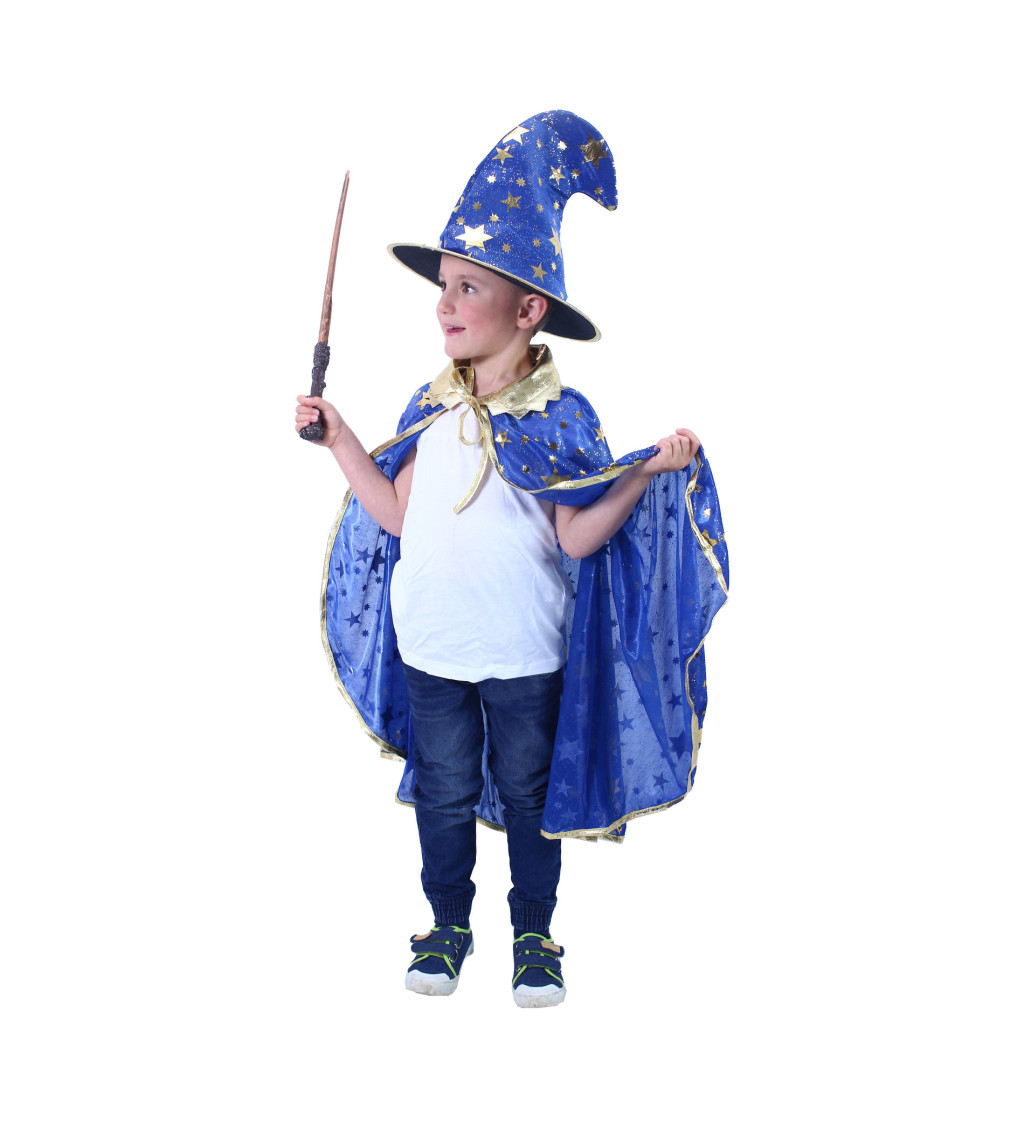 Plášť a klobouk - modrý čaroděj - set