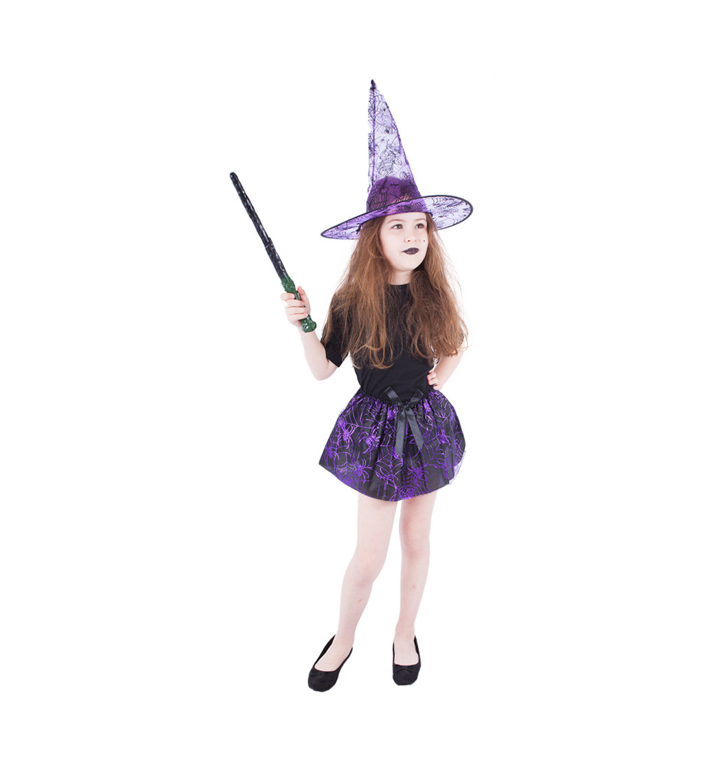 Dětský set sukně a klobouku - čarodějnický, fialový