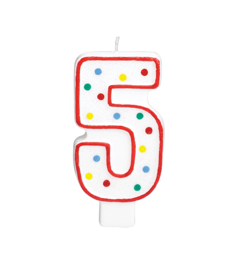 Bílá puntíkovatá narozeninová svíčka – 5
