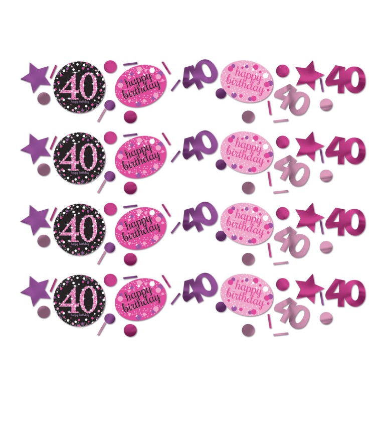 Růžové narozeninové konfety s číslem 40