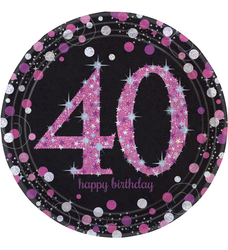 Růžové narozeninové talířky s číslem 40