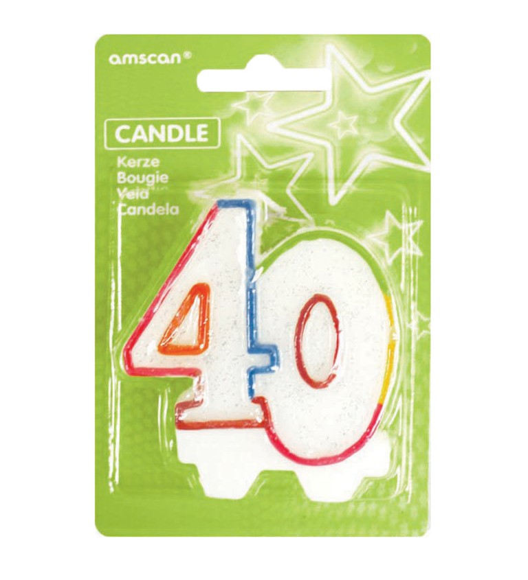 Bílá  narozeninová svíčka s lemem – 40