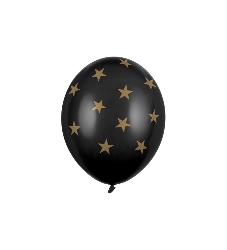Černý pastelový balónek - zlaté hvězdy - 6 ks