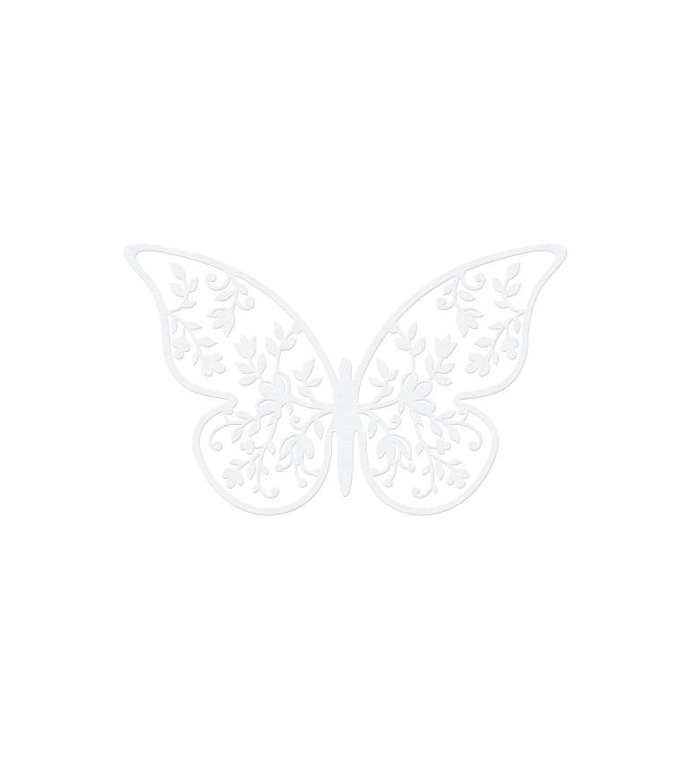 Papírový vzorovaní motýlci - bílé -10 ks