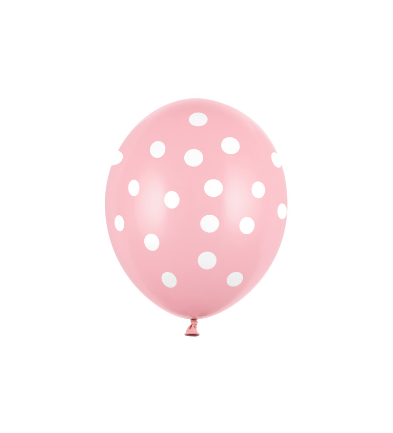 Růžový pastelový balónek - bílé puntíky - 6 ks