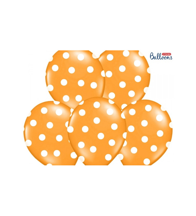 Oranžový pastelový balónek - bílé puntíky - 6 ks