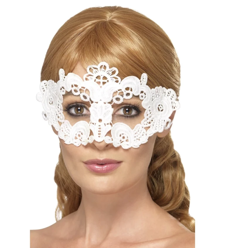 Bílá krajková maska na oči – květinová