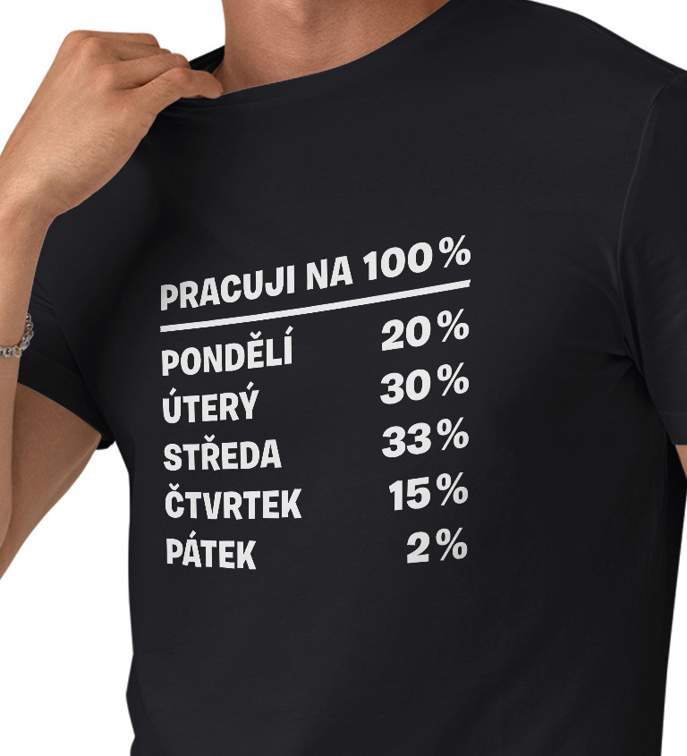 Pánské triko černé - Pracuji na 100%